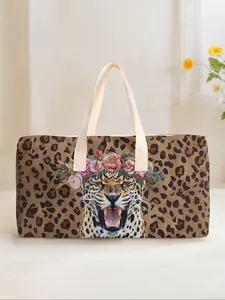 Large Capacity Corduroy Travel, Tiger Print Weekender Luggage, Casual Yoga Fitness Handbag, Travel Duffle Bag for Short Trips & Daily Commute, Travel Essentials Bag, Duffel Bag