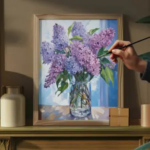 Purple Blossom Vase Paint by Numbers Kit DIY Acrylic Painting for Beginners Relaxing Home Art Decor Wall Decoration Perfect Gift 16x20inch (40x50cm)