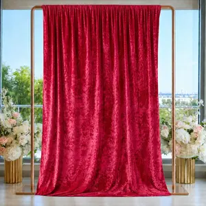 Crushed Velvet Backdrop Curtain - Red 5ft x 14ft 1-Sided Event Drape with Rod Pocket, Indoor & Photo Backdrops Privacy Panel for Party & Musical Events