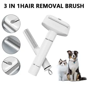 3-IN-1 Pet Comb Pet Grooming Brush and Metal Comb Combo, Cat Brush Dog Brush for Shedding Pet Hair Cleaner Brush Self Cleaning Cat Brush Cat Grooming Brush, Cat Shedding Brush kitty hygiene care clean universal combs & brushes
