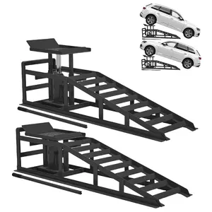 Heavy Duty Hydraulic Car Ramps – 5 Ton Capacity (11000 lbs) – Portable Vehicle Lift for Garage, Oil Changes & Auto Repair – Robust Black/Red Steel, Pair