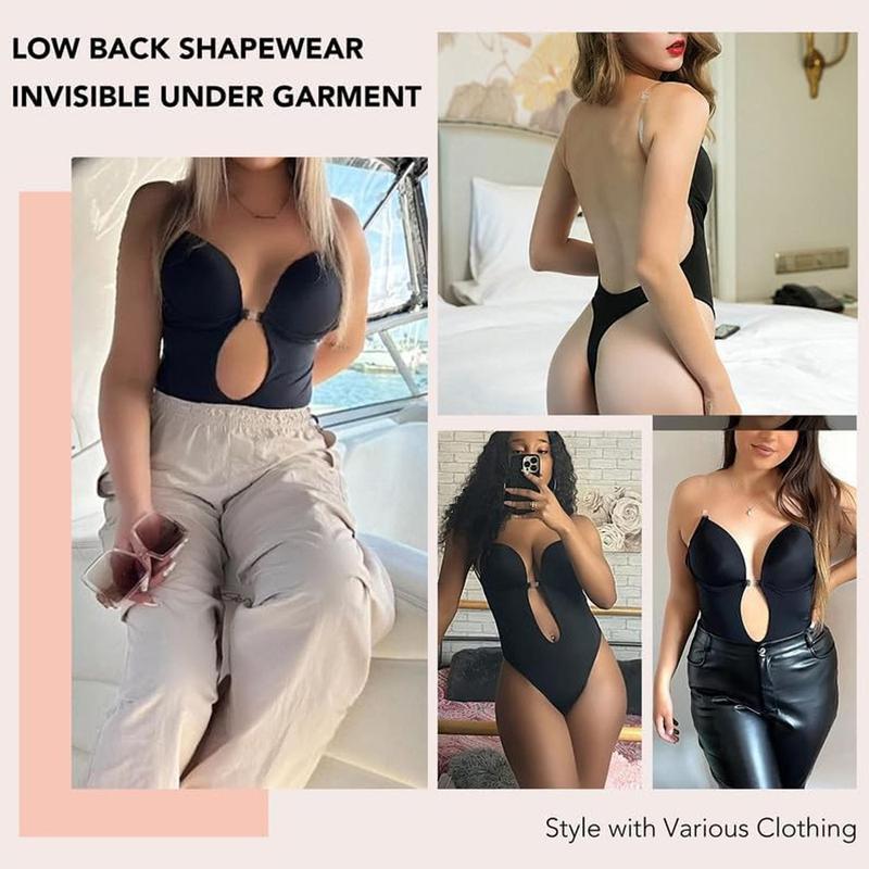 Women Shapewear Backless Body Bra Shaper Deep Plunge Low Back Open Crotch Shapewear for Wedding Party Daily Use , Ladies Shapewear Strapless Deep U Plunge Bodysuit for Women Tummy Control Built In Bra Low Back Body Shaper