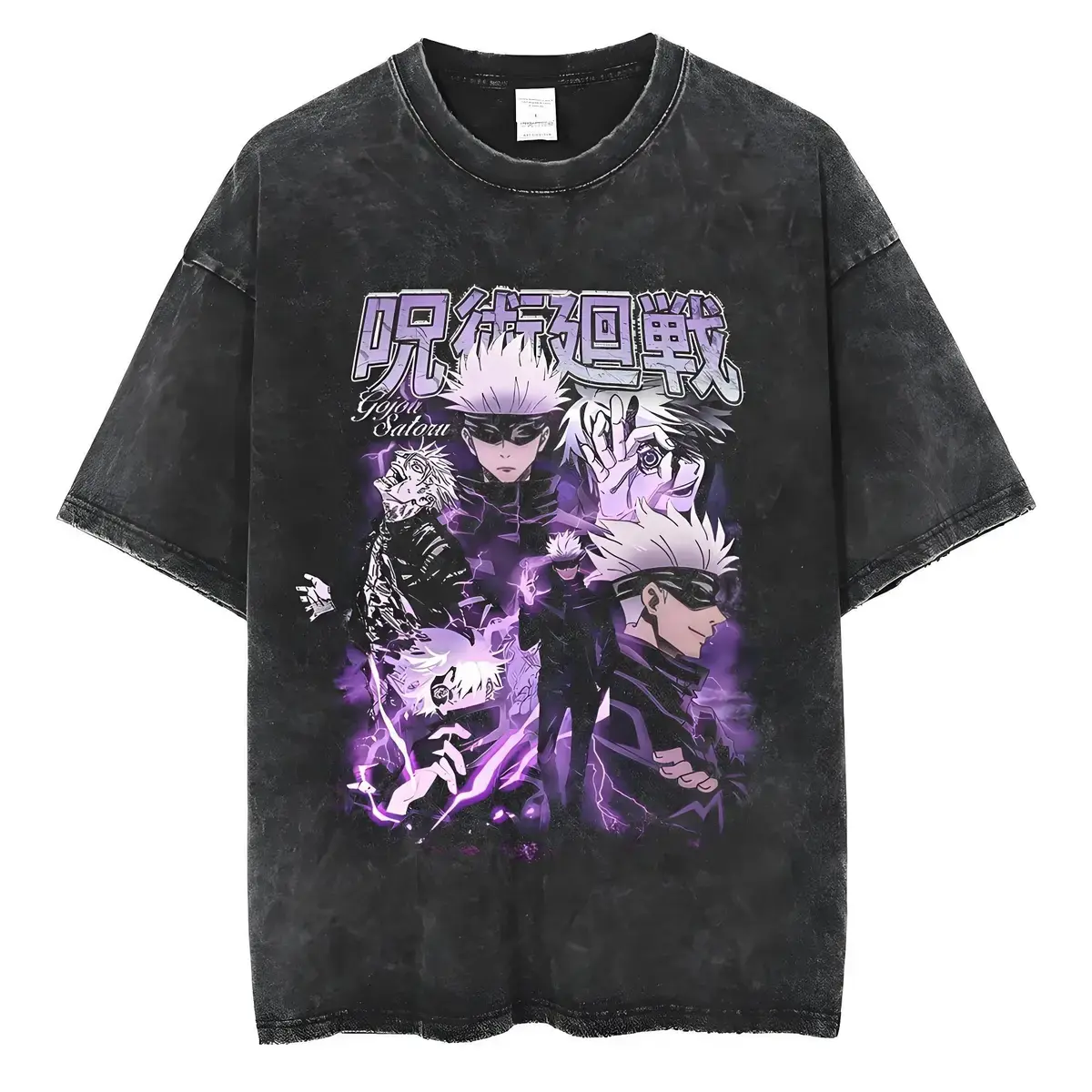 Oversized Men's Fashion T-Shirt Japanese Anime Jujutsu Kaisen Gojo Satoru Washed Cotton T-Shirts Men Casual Shirt