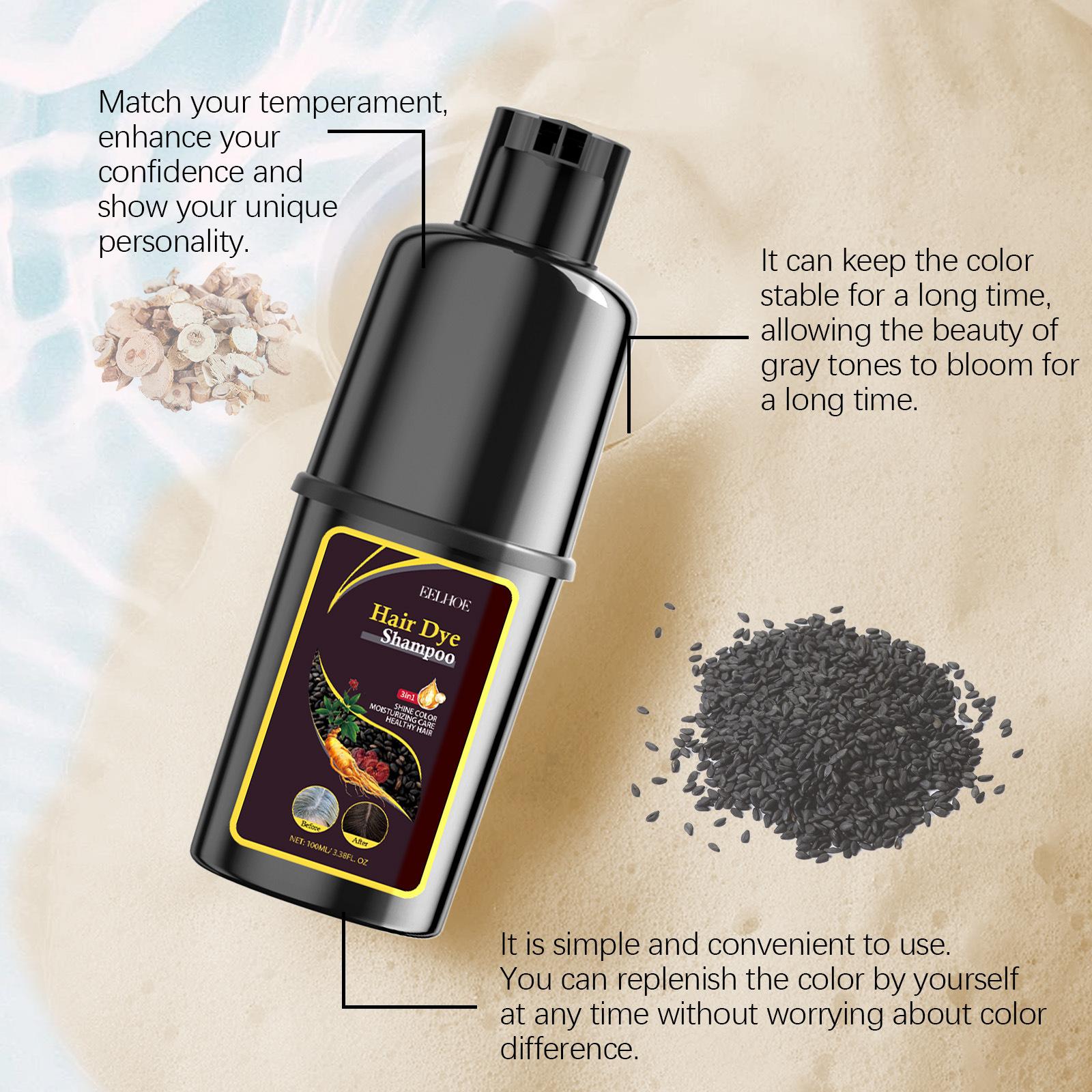 3 in 1 Hair Dye Shampoo Natural Herbal Ingredients Contains Ginseng Extract Black Hairdye Can Cover Gray Hairs Long Lasting Semi-Permanent Natural Color