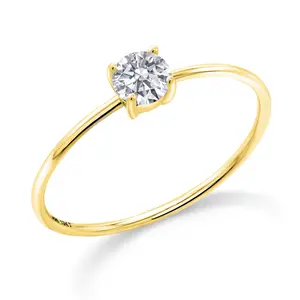 10K Yellow Gold 4MM Round Gemstone Birthstone Solitaire Engagement Ring For Women | Wedding Anniversary Promise Gold Ring For Women | Available in Size 5, 6, 7, 8, 9