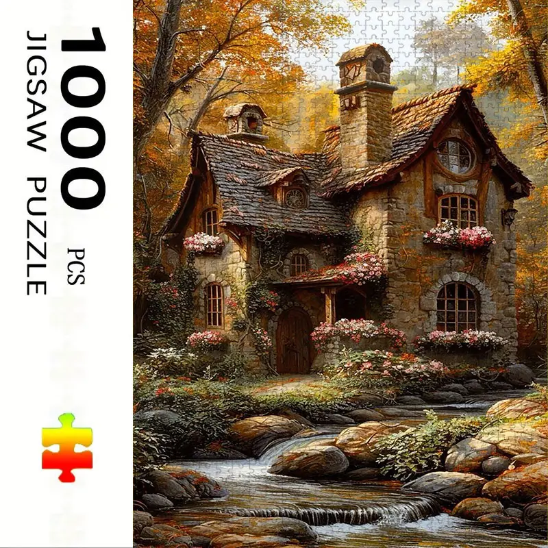 1000 Piece Forest Cabin Theme Puzzle, Creative Puzzle, Large Adult Family Interactive Toy, DIY Home Decor Brain Challenge, Holiday Scene, Mixed Colors, Jigsaw Puzzle