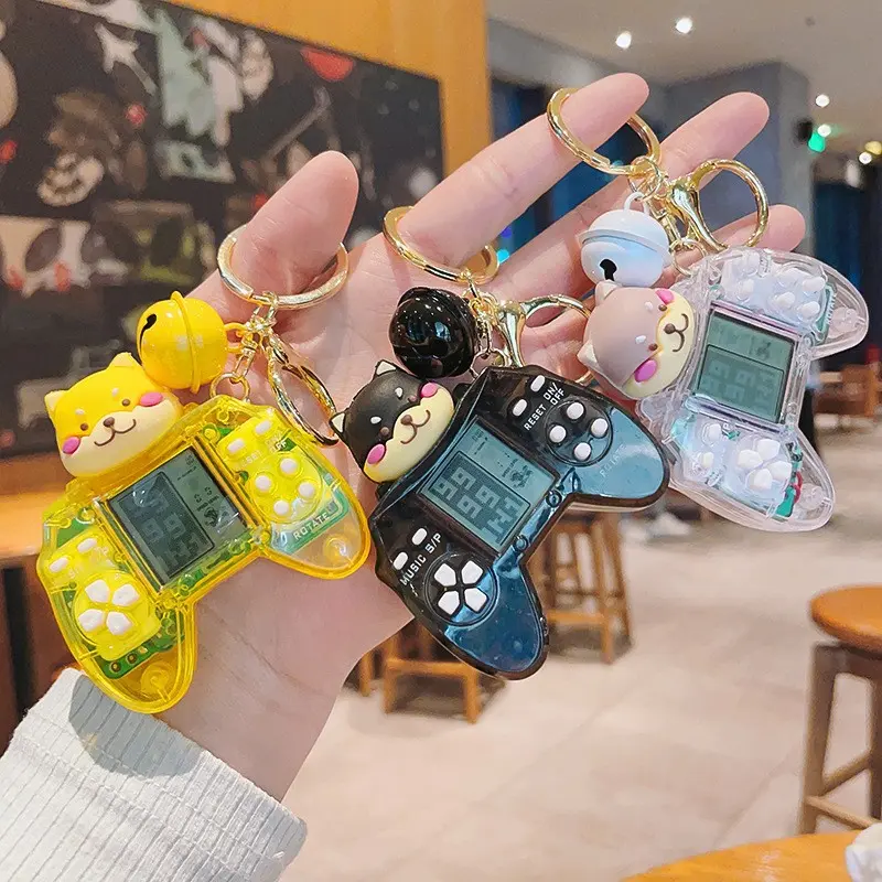 New Cartoon Mini Handheld Game Console Keychain, Dog Head Tetris Bag Hanging Charm, Stylish Trendy Toy Mini Gift