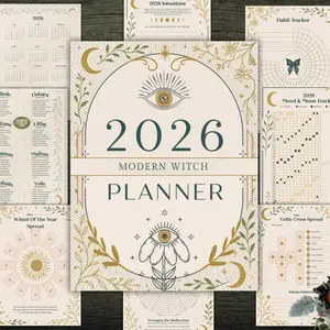 2026 Modern Witch Planner Wicca Diary Magic Notebook, Spiral Bound Planner, Daily Spirit Diary, Moon Phases Tarot Guide with Moon Phases Tracker, Modern Witches and Gothic Magicians Plan Book, Ideal Pagan Lifestyle and Vintage Style Contract Gift