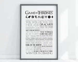 Game of Thrones Quotes Poster - TV show Print - Game of Thrones Wall Art - Winter is Coming Poster - Lannister, Stark - Sigils - Dorm Bedro