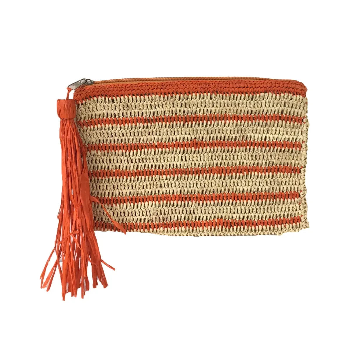 Women's Mar Y Sol Kylie Crochet Raffia Envelope Clutch, Boho Striped Design with Tassel, Lightweight Straw-Bamboo Casual Evening Bag
