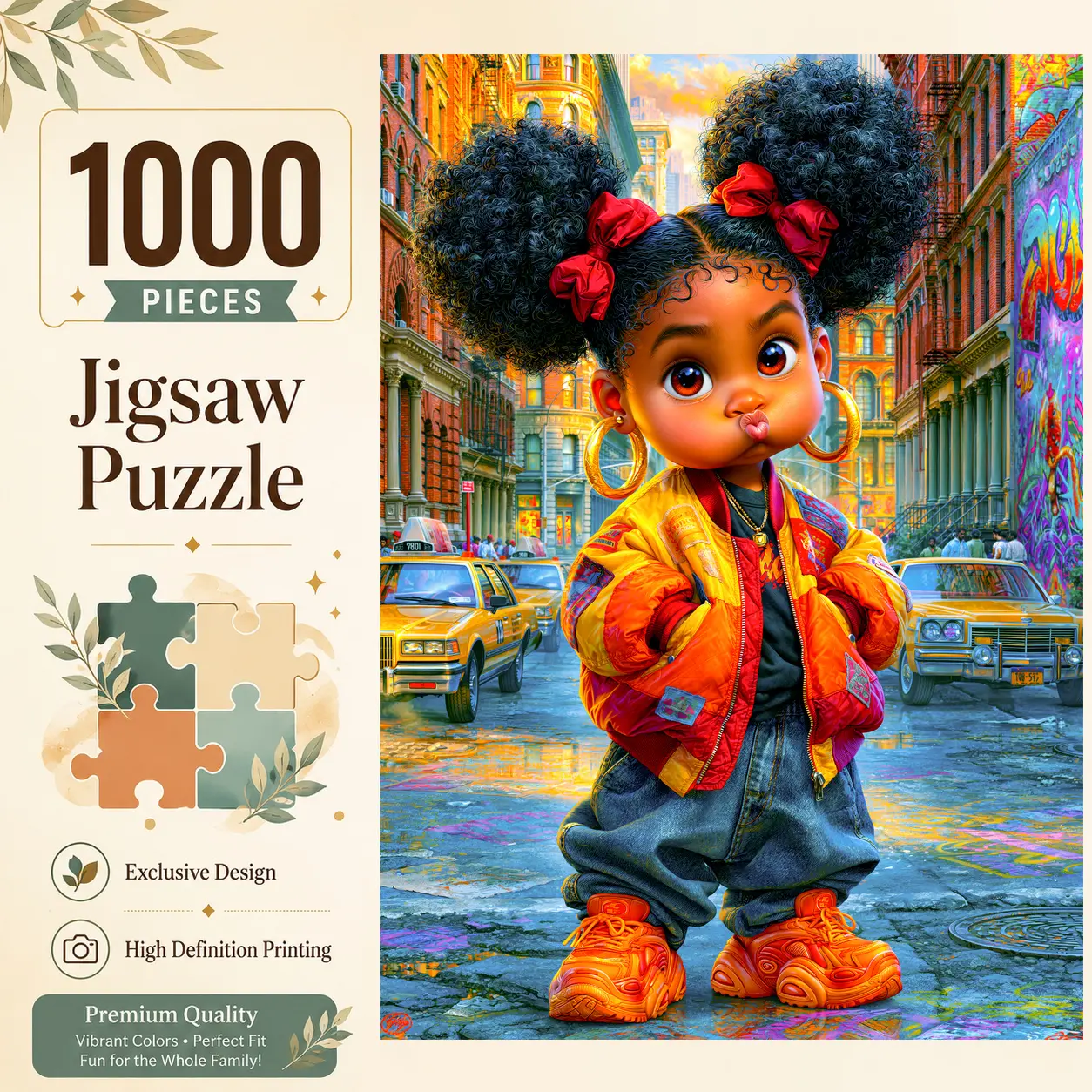 Cute Urban Fashion Girl 1000 Pieces Jigsaw Puzzle, Colorful Street Art for Adults, Challenging Family Game for Stress Relief Relaxation and Brain Exercise, Wall Decor Gift for Girls Women and Seniors, 19.7×29.5 inches（50×75cm）