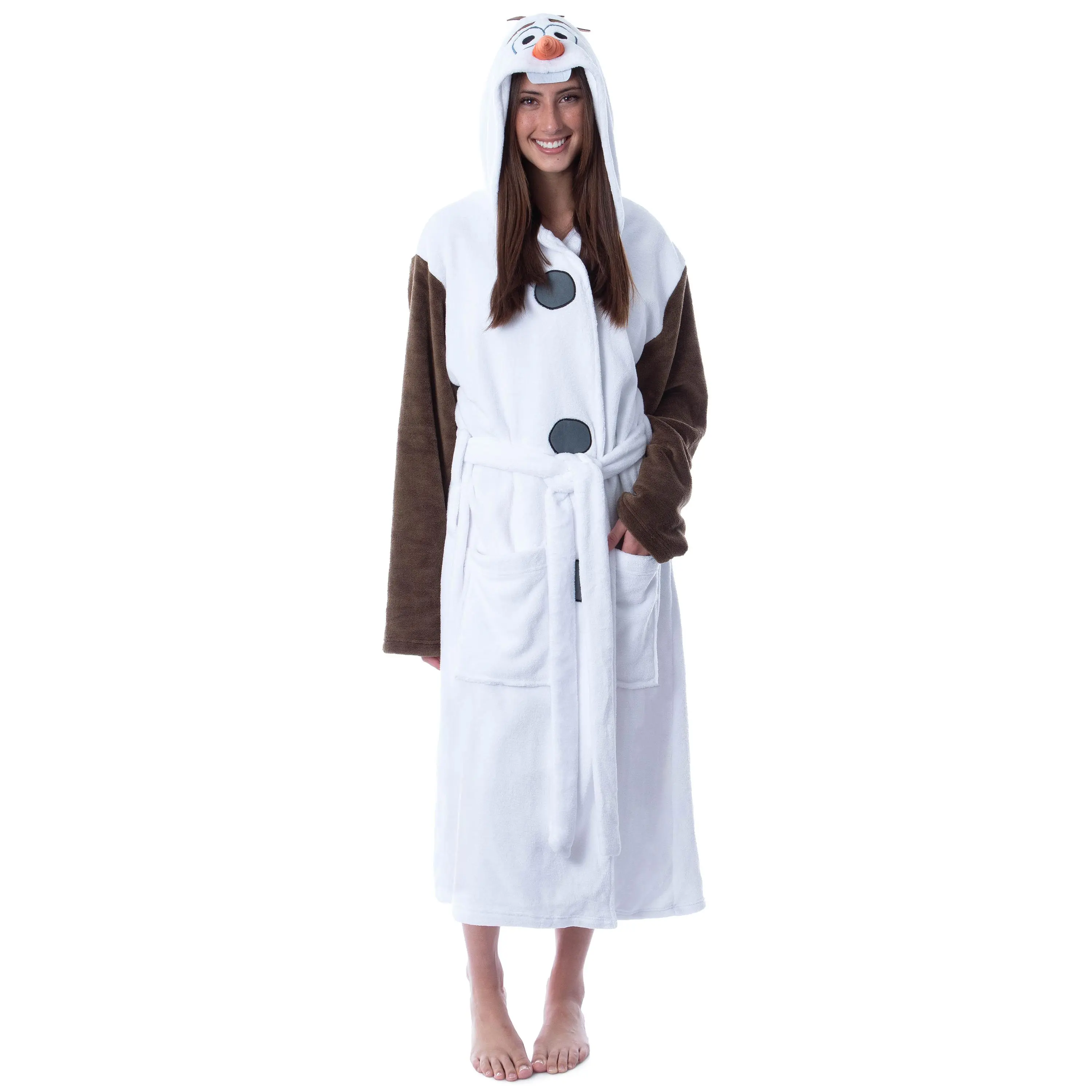 Disney Adult Frozen Snowman Olaf Costume Robe Hooded Bathrobe Men Women, Belt, Polyester