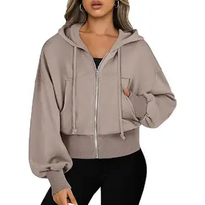 Women's Zip Up Hoodies Cropped Sweatshirts Full Zip Jackets 2024 Casual Fashion Fall Outfits Winter Clothes