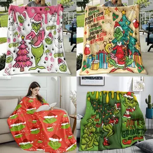 Comfortable Cartoon Grinch Blanket Design, Flannel Blanket for Holiday Gifts, Soft Skin-Friendly Blanket for Teens, Perfect Home Decor