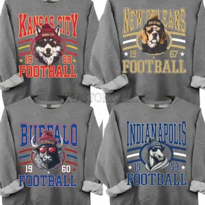 New Retro Style Varsity All Team Football Crewneck Sweatshirt -Dark Heather Color, Long Sleeve, Medium Clothing Length - Spirit Animal Football, Sports Hometown, Menswear, All Sizes MI5