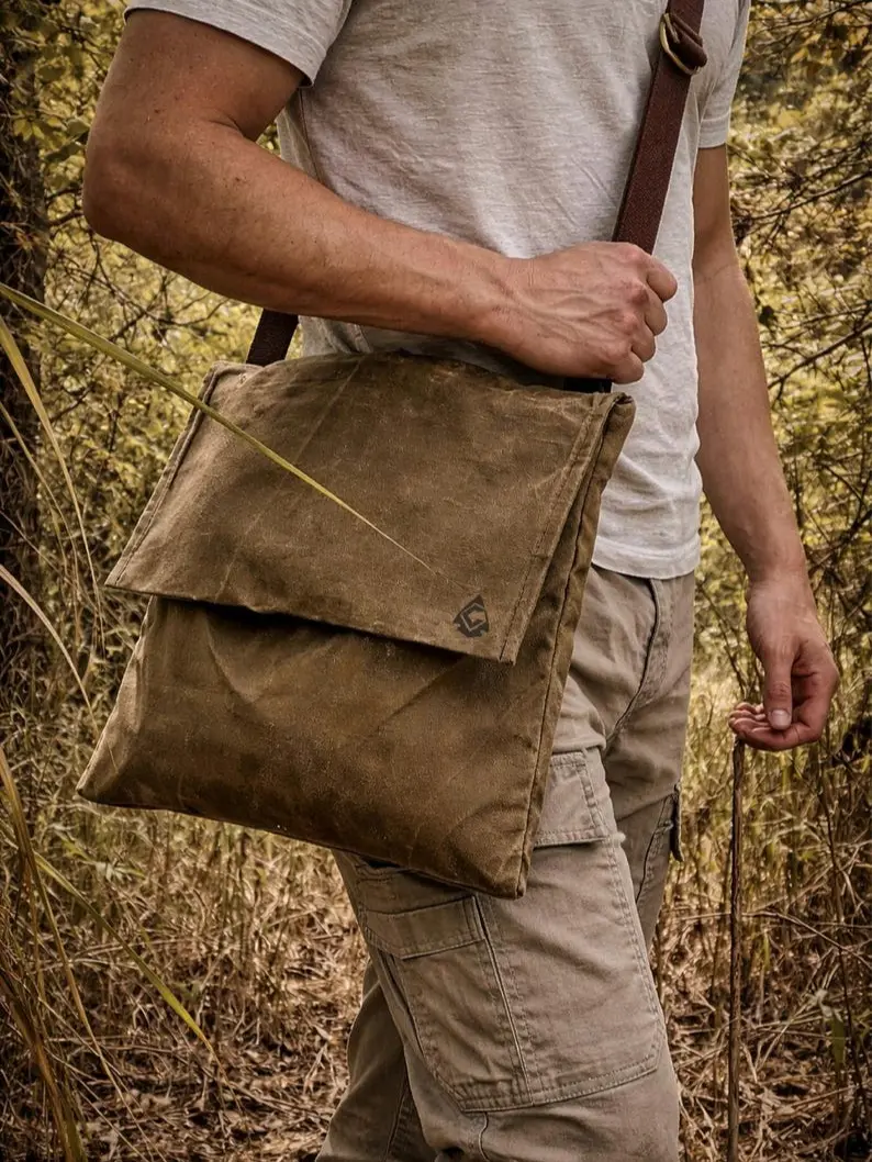 XL Waxed Canvas Haversack: Bushcraft Survival Shoulder Bag