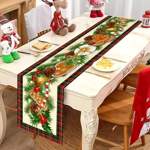 Christmas Table Flag with Holiday Design Featuring Cookies Pinecones Bell Embellishments Durable Polyester Decor for Indoor Outdoor Christmas Party and Festive Celebrations, Perfect for Living Room and Dining Table Decorations