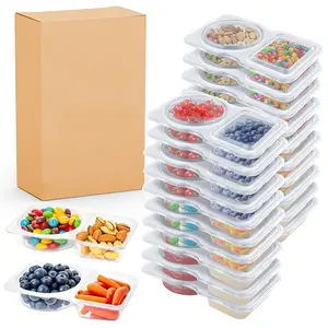 Bigger Snack Container Reusable Snack Box with Lid, BPA-Free Double Compartment Plastic Container for Sauce Storage Bento Box Kitchen Utensils