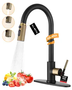 High Arc Kitchen Faucet with Pull Down Sprayer, Stainless Steel Single Handle Sink Faucet with 3-Mode Metal Head, RV Farmhouse Bar Faucet, Fits 1 or 3 Hole with 10" Deck Plate