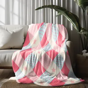 2 Pack Aesthetic Pastel Pink & Blue Star Print Blanket, 60"x80" Cozy Soft Cute Plaid Star Throw Blanket, Lightweight Flannel Blanket for Couch Bed