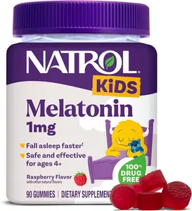 Kids Melatonin Gummies 1mg, Children's Melatonin for Restful Sleep, 90 Raspberry-Flavored Sleep Gummies, 90 Day Supply