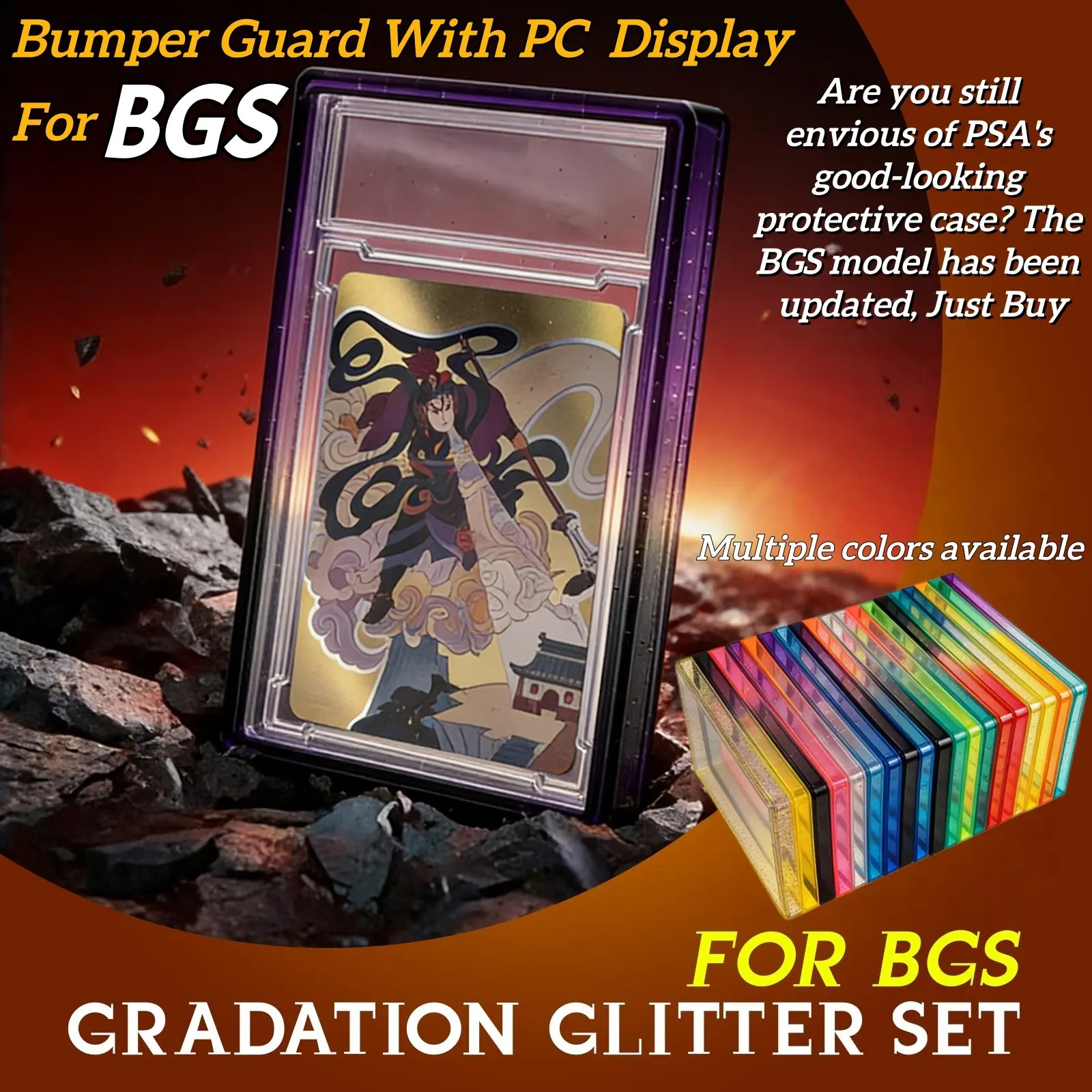 Gradient Glitter For BGS Graded Card Slab 35pt Bumper Guard TPU Protective Skin Sleeve with Clear Display Back Stackable Case for Trading Card Collectors, Tcg Card Protector | Trading Card Sleeves