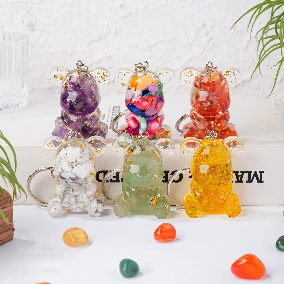 Natural Amethyst Gemstone Mini Bear Keychain, DIY Car Accessory, Unique Father's Day & Christmas Gift for Dads, Handmade Jewelry Item, Cute Keychains For Car Keys