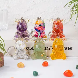 Natural Amethyst Gemstone Mini Bear Keychain, DIY Car Accessory, Unique Father's Day & Christmas Gift for Dads, Handmade Jewelry Item