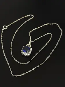 One-of-a-Kind Sterling Silver Deep Blue Cushion-Cut Halo Necklace