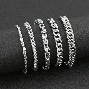 Stainless Steel Bracelet Set, Minimalist Silver Men's Casual Glove Set, Casual Accessories For Men's Daily Casual Dating