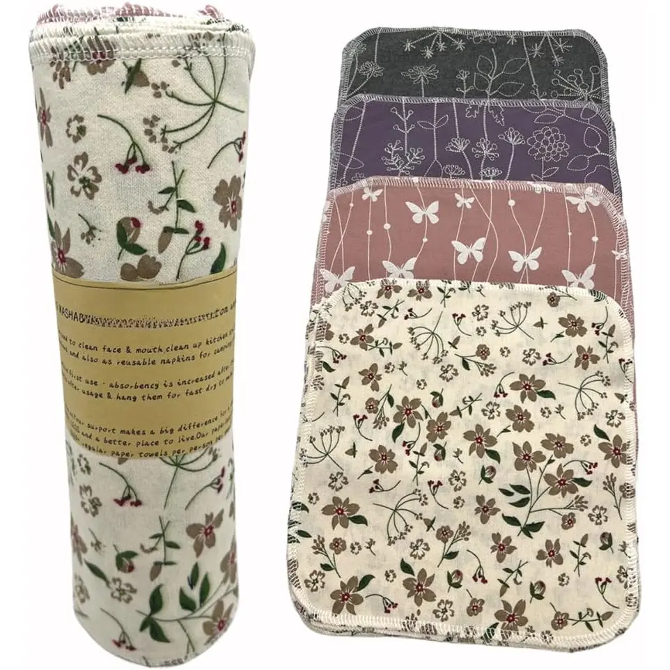 Paper Towel Rolls 20 Pack,Washable Napkin Cloth Value Set of 4 Colors 20 Pack of Paperless Towel- Cotton, Super Soft, Absorbent Made to Last (Blooming)