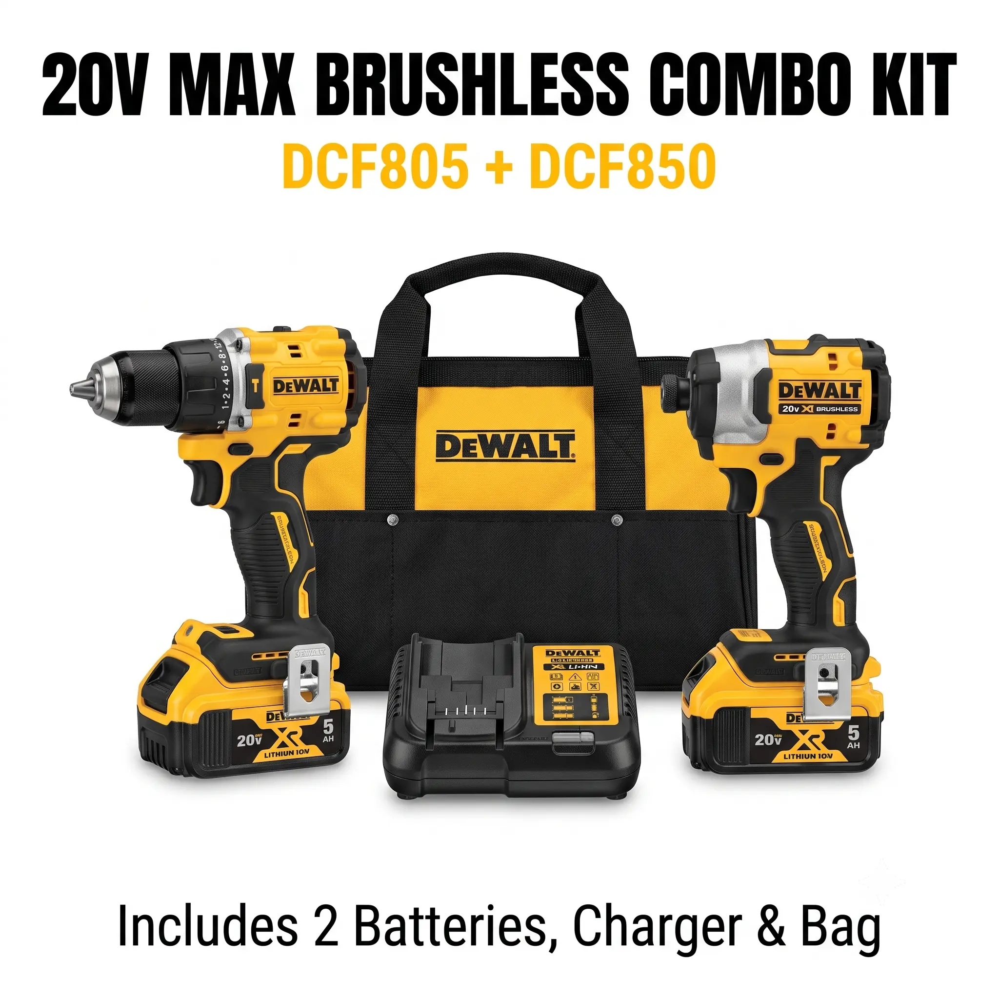 DeWalt DCF805 & DCF850 20V Kit 205N.m High Torque & 90N.m Drill Set screw removal machinery repair industrial long runtime task electric screwdriver power tool diy use capacity home impact nm driver job site