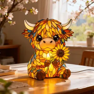 Handcrafted Highland Sunflower Highland Cow Desk Lamp, powered by USB, cute cow-shaped night light, suitable for decoration in bedrooms and living rooms. It is an ideal gift for friends, family and loved ones. Nightlight