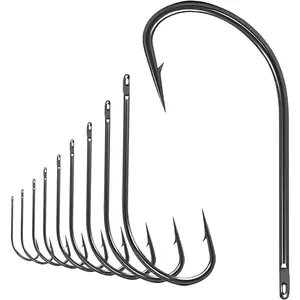 50 count High Carbon Steel Fishing Hooks -  Resistant for Saltwater & Freshwater Fishing, Long Shank Straight Point Catfish Hooks and Versatile Fish Hook