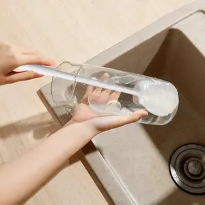 Collapsible Soft-bristle Silicone Cup Brush, 360° Long-handle Water Bottle Cleaning Brush, Suitable for Narrow-mouth Container Cup Brush