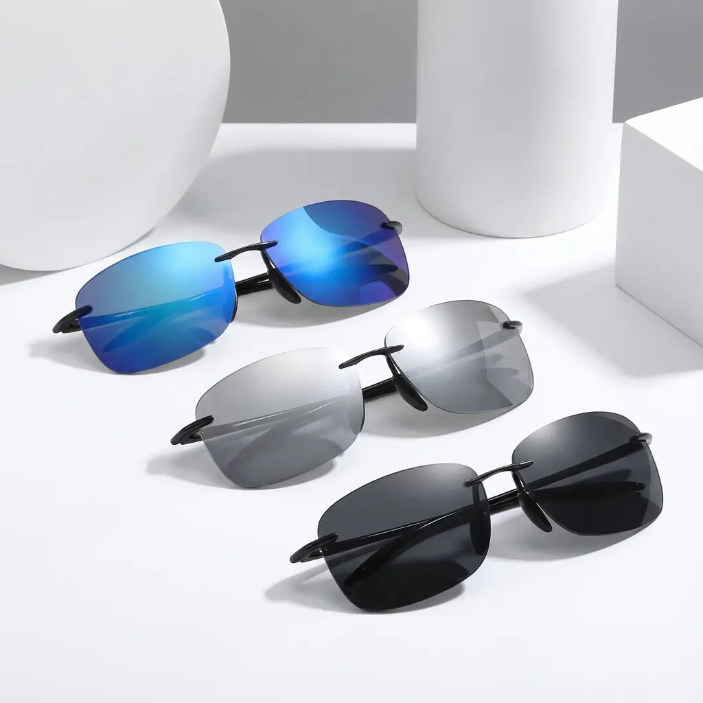 Paleshy 3 Pairs TR90 Ultralight Rimless Polarized Sunglasses 2025 Unisex Square UV Protection Sunglasses for Fishing Golf Baseball & Driving
