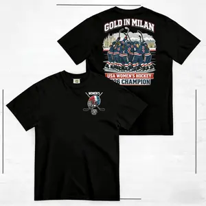 Gold in Milan 2026 Adult Shirt USA Hockey Women's Gold Winner Hockey T-Shirt Vintage Style Sport USA Women's Hockey 2026 Champion