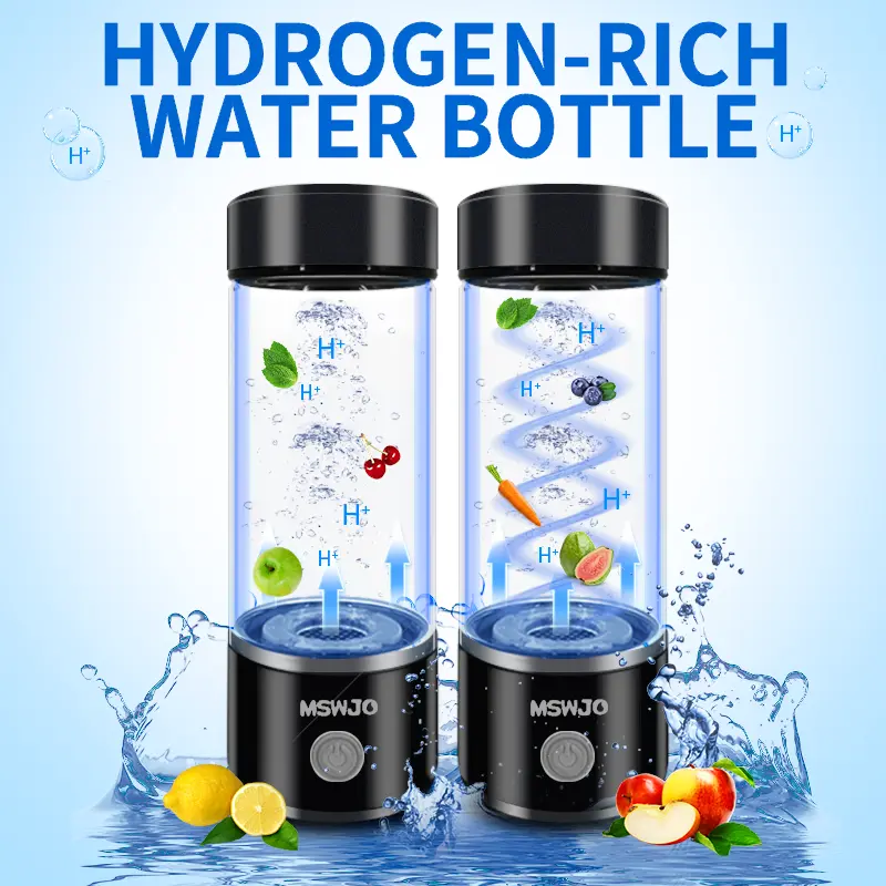 2026 Black Warrior 2PS Set Hydrogen Water Bottle 1500PPB Portable Hydrogen Water Bottle Generator Glass, Hydrogen Rich Water Dispenser with SPE & PEM Technology, for Home Office Fitness Travel Outdoor Sports