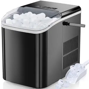 EDX Countertop Ice Maker, Self-Cleaning Portable Ice Maker Machine with Handle and Ice Scoop 9Pcs/6Min 26.5Lbs/24H Black