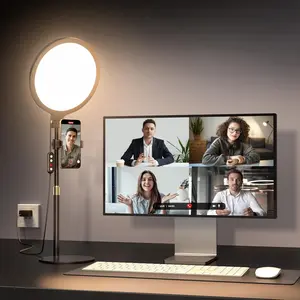 Ring Light with Stand for Zoom Meetings, 360? Rotate 10.5" Zoom Lighting for Computer Video Conference Light Desk Light, Full-Screen LED Lighting with Phone Holder for Live Streaming, Video Call