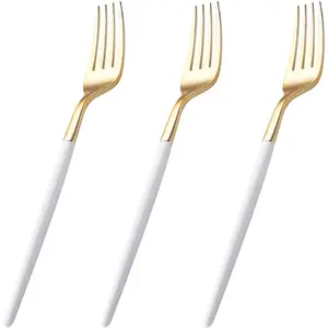 144 Plastic Forks, Disposable Flatware with White Handle, Look Like Gold Cutlery For Party,Wedding