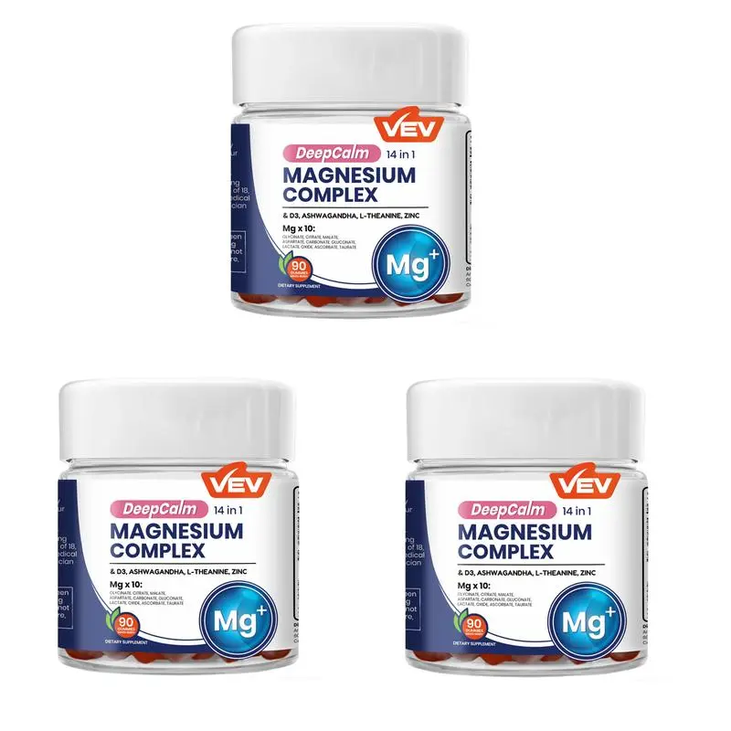 1-3 Pack VEV DeepCalm Magnesium Gummies - VeganSugar-Free 14-in-1 Stress Relief Formula with Glycinate, D3,Ashwagandha & L-Theanine