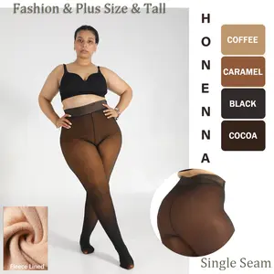 HONENNA Plus Size Single Seam Fleece Lined Tights Women, Winter Illusion Pantyhose for Women Under Dress, medias térmicas mujer invierno