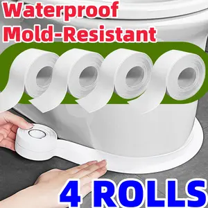 4 ROLLS Mold-Resistant Self-Adhesive Caulk Tape – Waterproof Bathroom/Kitchen Sealant for Toilet Seals, Sinks & Counter Edges, Caulk Tape, Sealing Tape