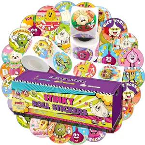 3 Rolls Smelly Stickers for  600 count, 24 Designs Onion/Durian/Garlic with Funny Scents, Scratch and Sniff Prank Toys Increase Interaction with Friends, Interesting Reward Stickers for Classroom