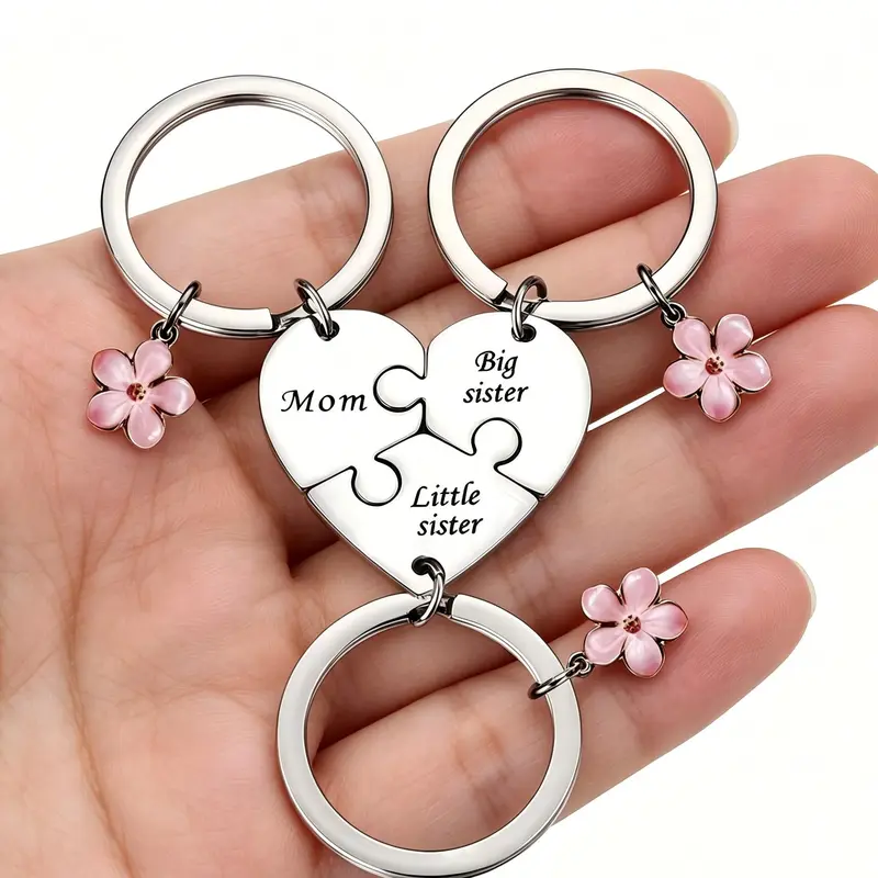 【Mother's Day Gift】Mother Daughter Keychain for 3,Mother Big Sister Little Sister Keychain for 3, Sweet Meaningful Gift for Mom for Mother's Day, Birthday, Christmas or Just Because