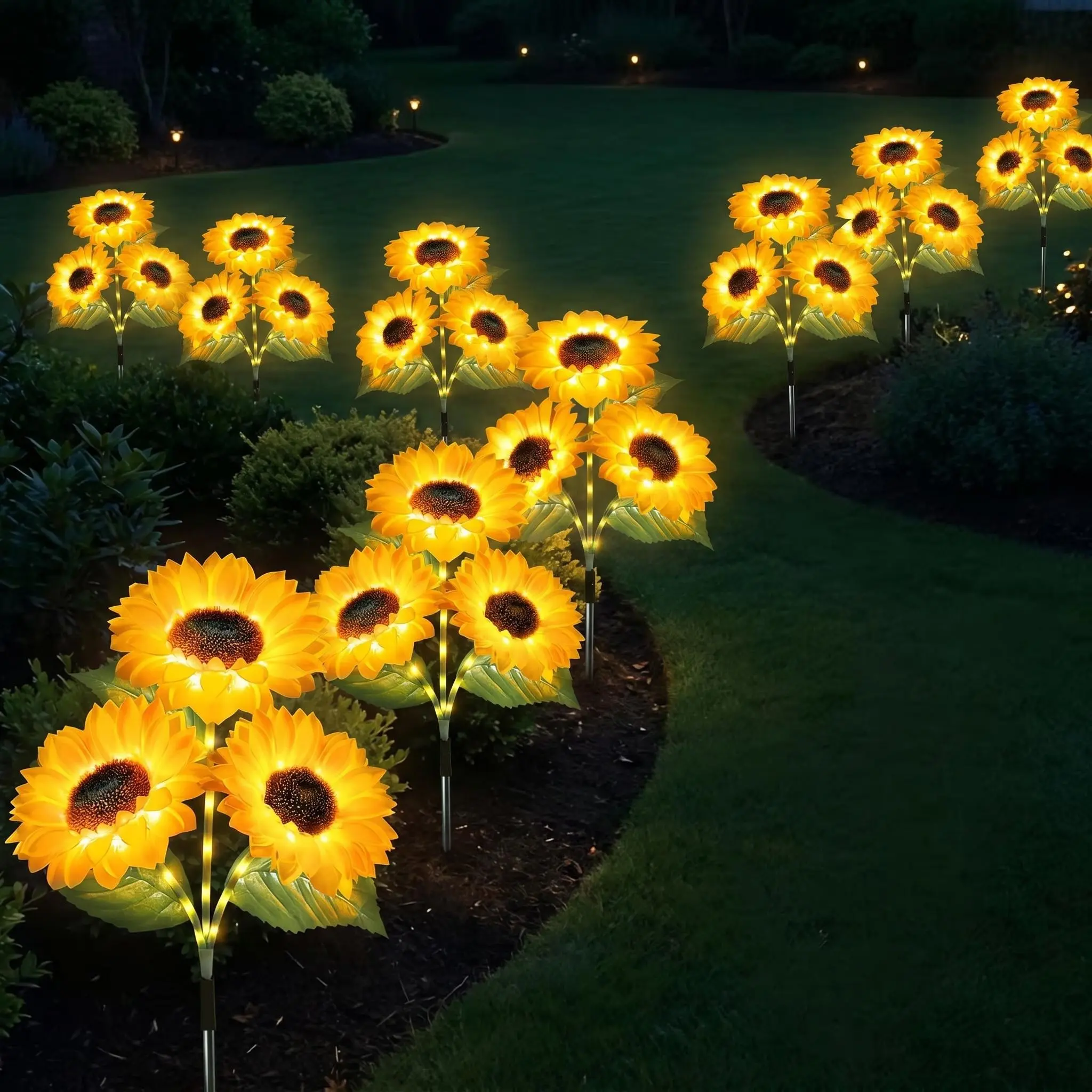 Solar LED Sunflower Garden Stake Lights — 2/4/6-Pack, Large Flower Head Diameter 14 cm, Height 70 cm, IP65 Waterproof, Realistic Outdoor Home Decor, Suitable for Lawns and Courtyards, Built-in Solar LED Lights, Enhances Entryway Appeal, Nighttime Illumina