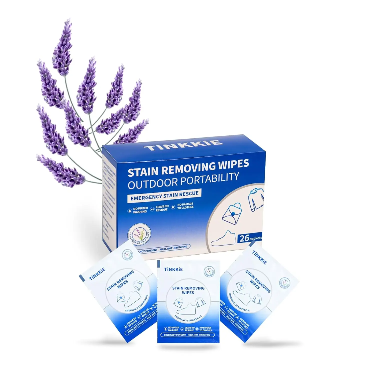 26 Pack Household Portable Stain Remover Wipes for Clothes, Fabric - Instant Cleaner for Shoes, Shirts, Jackets, Individually Wrapped for Travel, Outdoor Use
