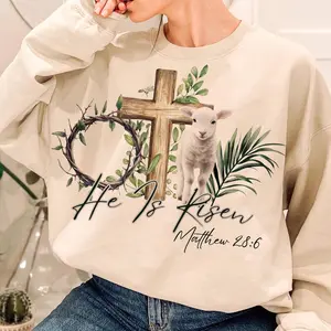 True Easter Shirt, He Is Risen, Lamb Crown Of Thorn Cross Palm Jesus Christ Christian Religious Bible Verses Drawn T-Shirt, Sweatshirt , Sweater , Hoodie, Fall Sweatshirt