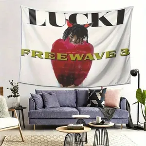 1pc RMLYUSR Lucki Freewave Music Tapestry - Album Cover Wall Hanging with Lucki, Horizontal Text for Bedroom, Living Room, for Man Cave - No Power Needed, Music-Themed Art for Fans, Home Office Decor (Tapestry Fabric)